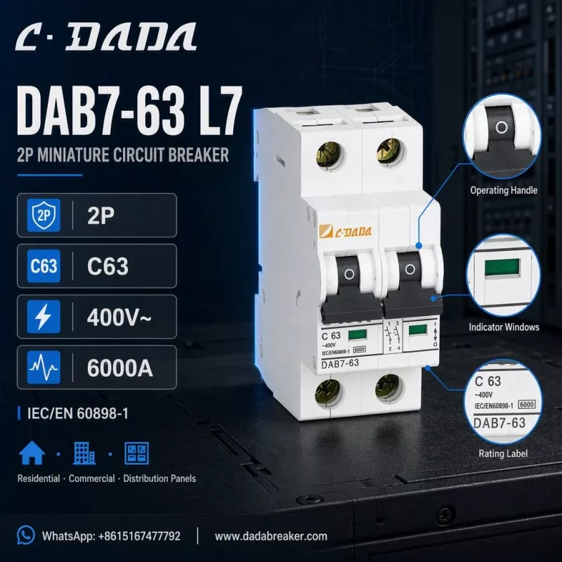 DAB7-63 L7 2P MCB - விநியோக பேனல்களுக்கான தெளிவான, சிறிய பாதுகாப்பு